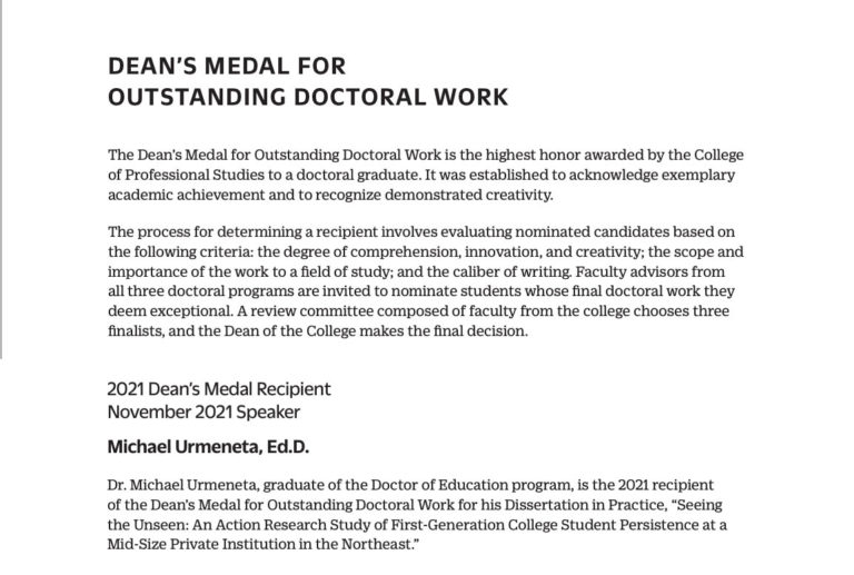 Honored to have been awarded the Northeastern University Dean’s Medal for outstanding doctoral work for my research on first-generation students