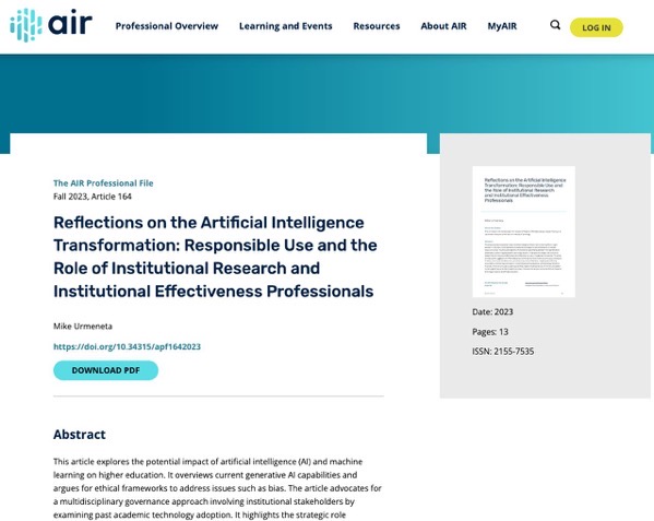 My Article on AI in the AIR Professional File