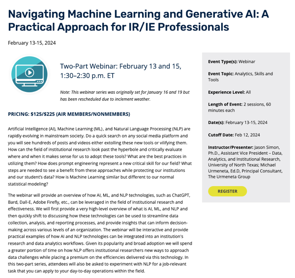 Upcoming Webinar: Machine Learning and Generative AI for IR Professionals